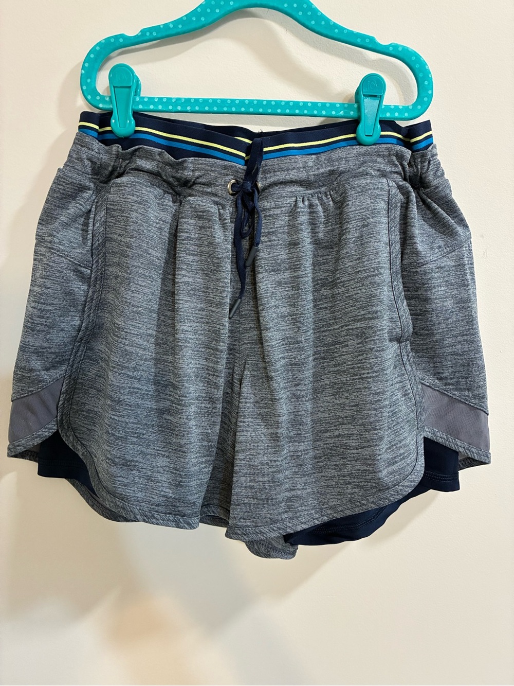 Avia Gray Athletic Shorts with Navy Trim Layered With Shorts Underneath Medium